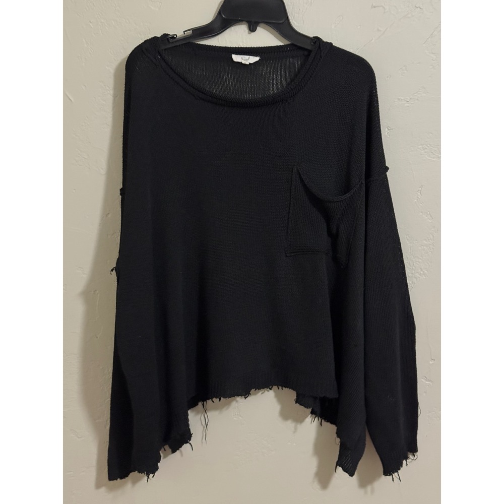 easel los angeles s black distressed oversized sweater pocket raw hem boho